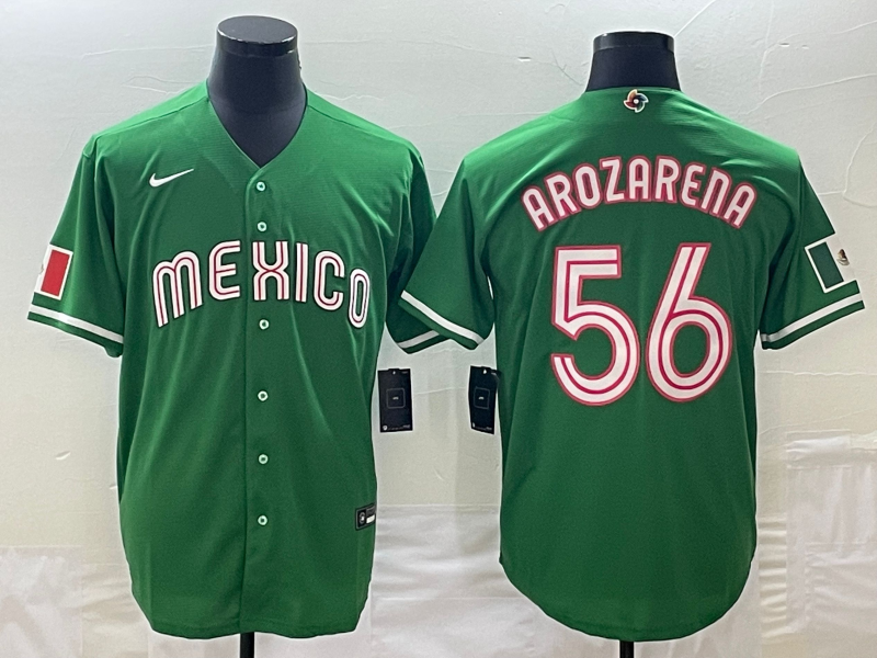 Men's Mexico Baseball #56 Randy Arozarena 2023 Green World Baseball Classic Stitched Jersey Men's Mexico Baseball #56 Randy Arozarena 2023 Green World Baseball Classic Stitched Jersey